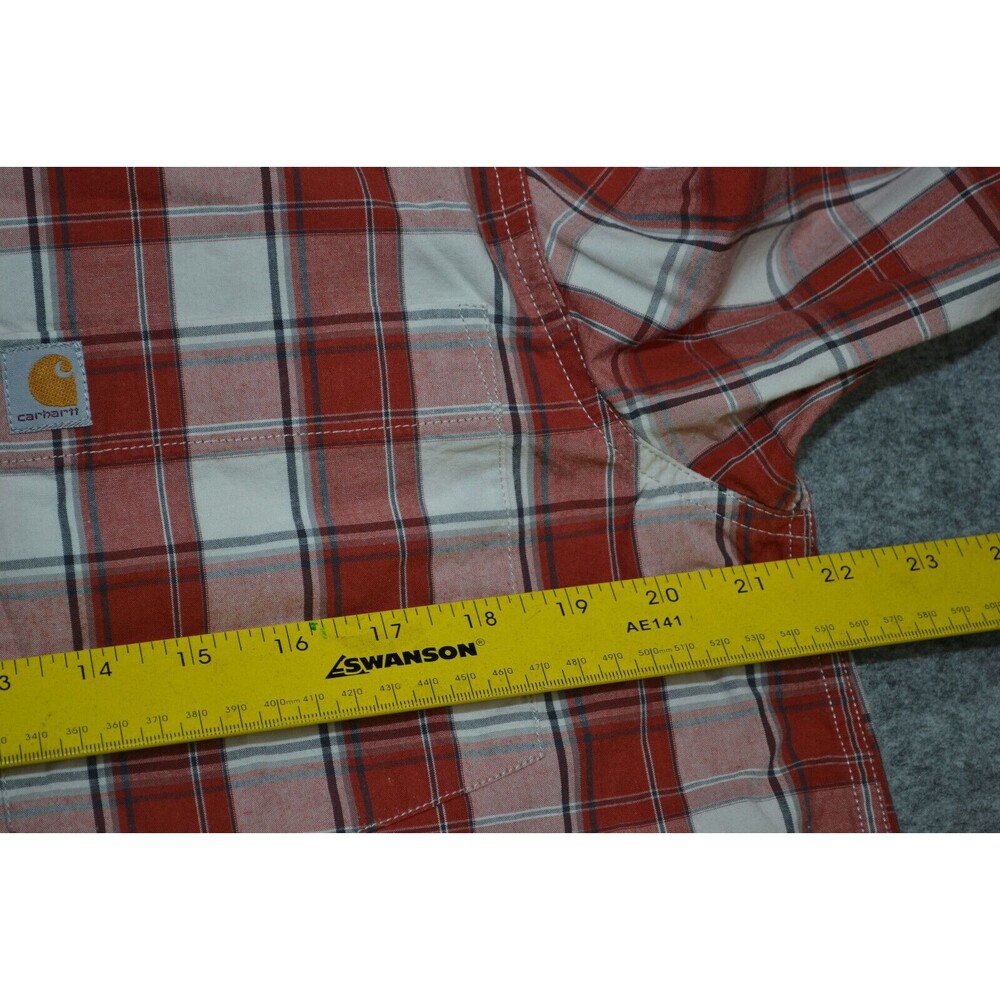 Carhartt Medium M Mens 100% Cotton Work Shirt Relaxed Fit Red Plaid Long‎ Sleeve - Picture 15 of 16